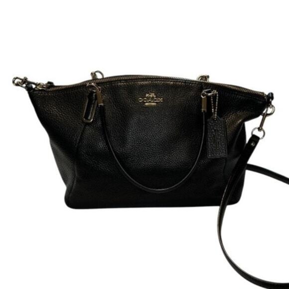 Coach Black Pebble Leather Zip Closure Double Handle Shoulder Crossbody Bags - Picture 1 of 13